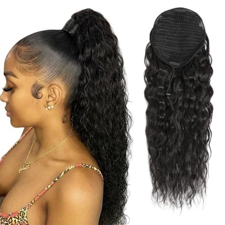 Drawstring Ponytail Water Wave Synthetic Hair Clip in Hair